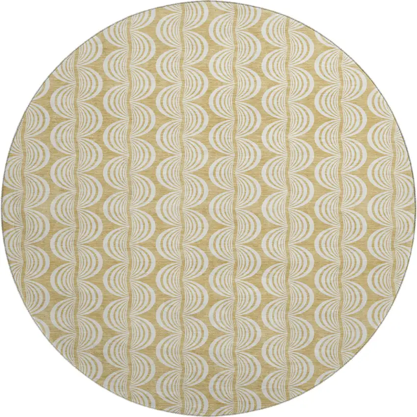8' Gold And Ivory Ogee Washable Round Rug With UV Protection Photo 1