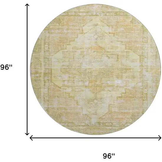8' Gold And Ivory Oriental Washable Round Rug With UV Protection Photo 9