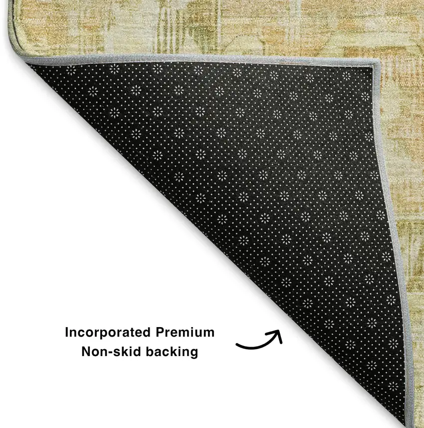 8' Gold And Ivory Oriental Washable Round Rug With UV Protection Photo 5