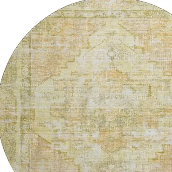8' Gold And Ivory Oriental Washable Round Rug With UV Protection Photo 2