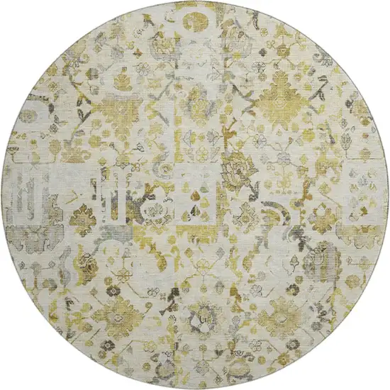 8' Gold And Ivory Patchwork Washable Round Rug With UV Protection Photo 1