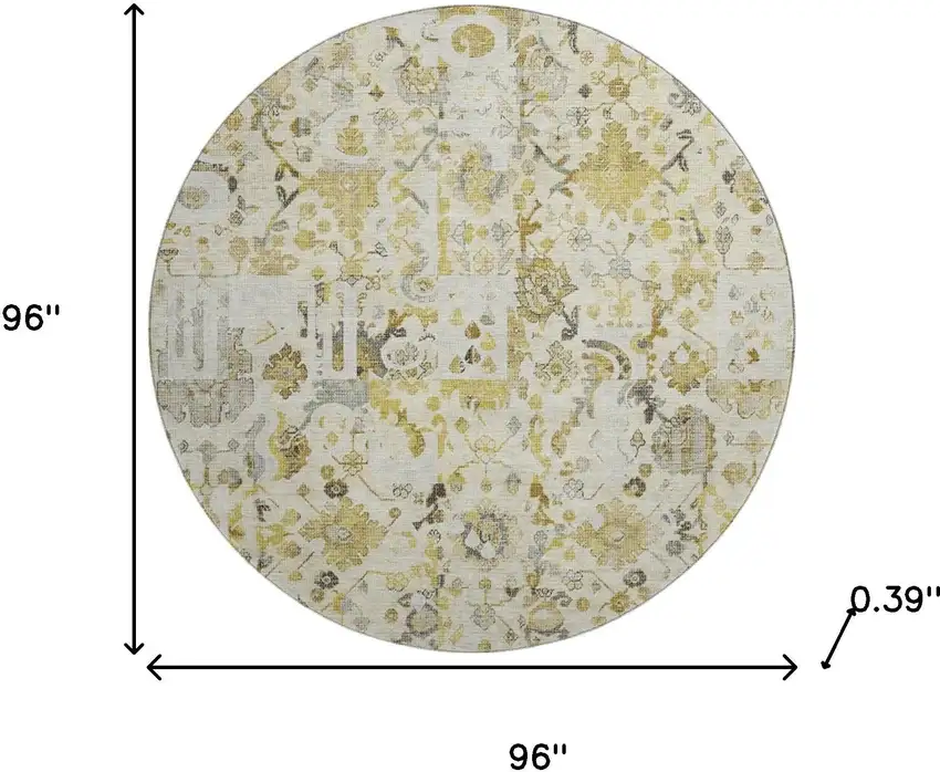 8' Gold And Ivory Patchwork Washable Round Rug With UV Protection Photo 8