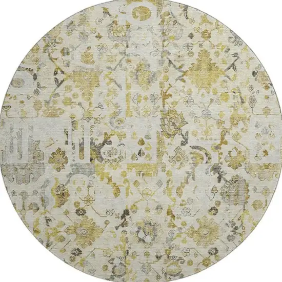 8' Gold And Ivory Patchwork Washable Round Rug With UV Protection Photo 4