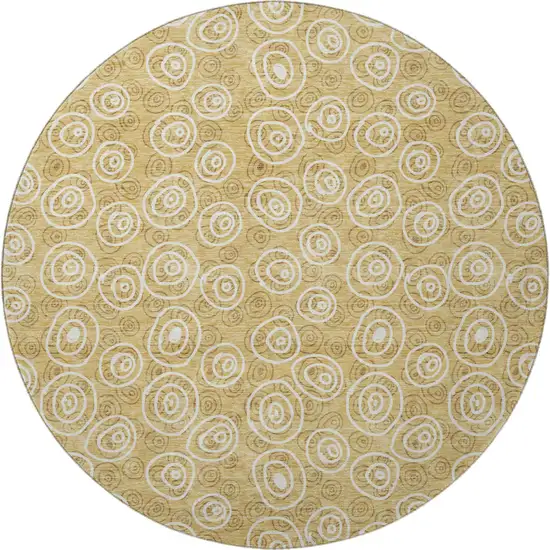 8' Gold And Ivory Polka Dot Washable Round Rug With UV Protection Photo 3