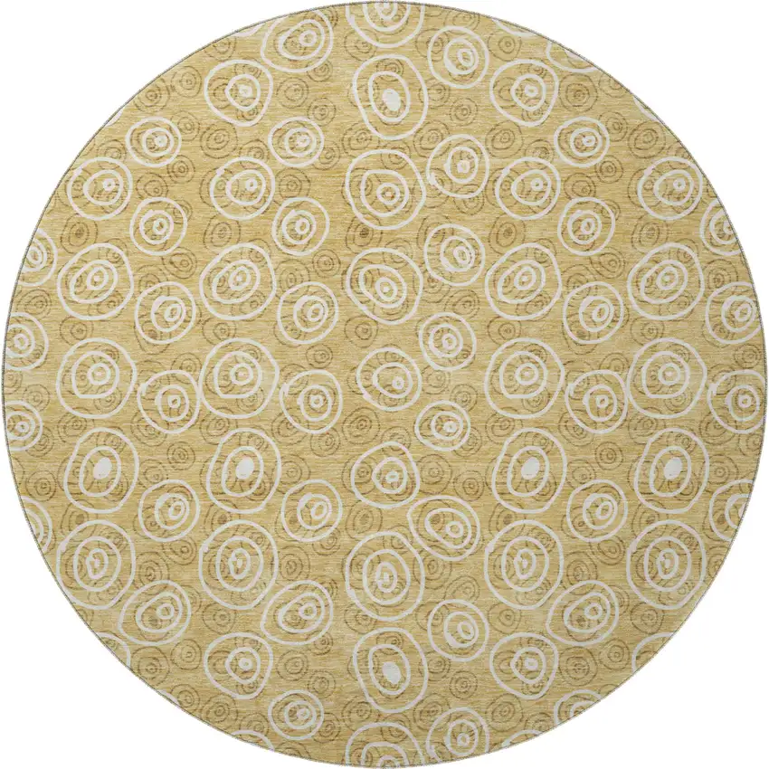 8' Gold And Ivory Polka Dot Washable Round Rug With UV Protection Photo 3