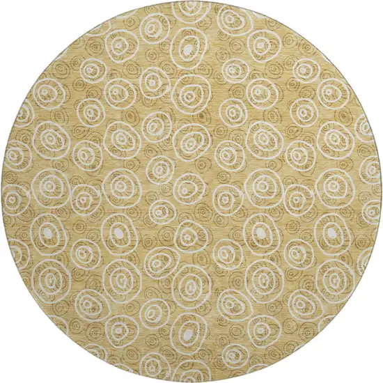 8' Gold And Ivory Polka Dot Washable Round Rug With UV Protection Photo 1