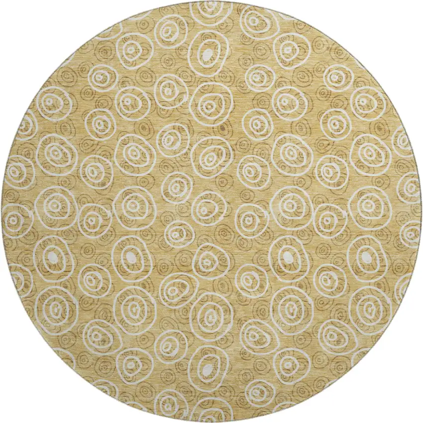 8' Gold And Ivory Polka Dot Washable Round Rug With UV Protection Photo 1
