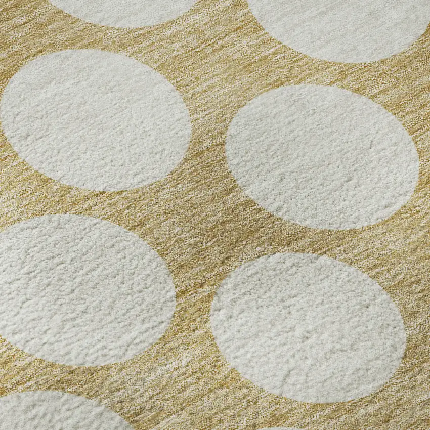 8' Gold And Ivory Polka Dot Washable Round Rug With UV Protection Photo 9