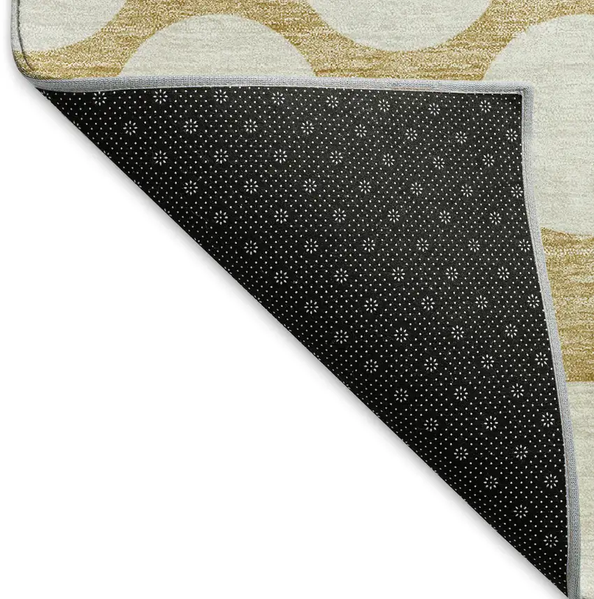 8' Gold And Ivory Polka Dot Washable Round Rug With UV Protection Photo 6