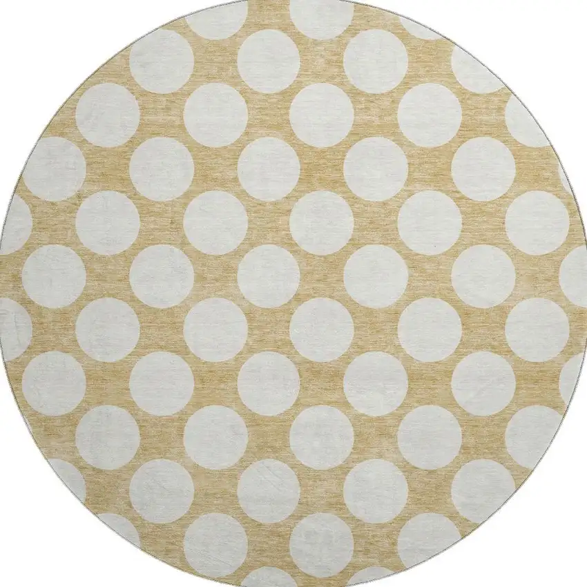 8' Gold And Ivory Polka Dot Washable Round Rug With UV Protection Photo 4