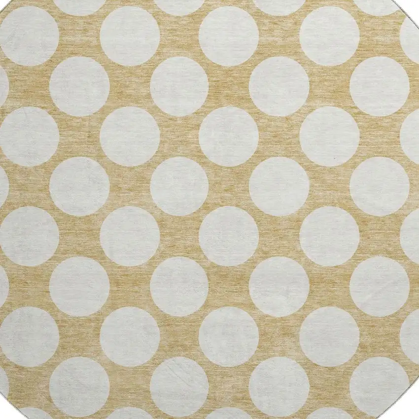 8' Gold And Ivory Polka Dot Washable Round Rug With UV Protection Photo 3