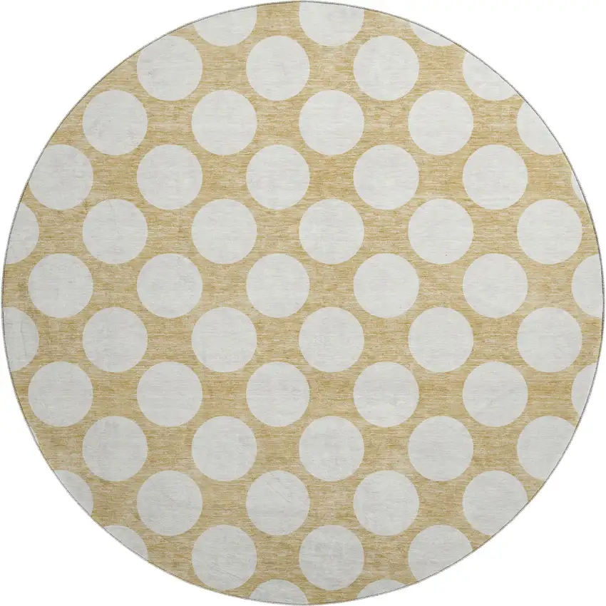 8' Gold And Ivory Polka Dot Washable Round Rug With UV Protection Photo 1