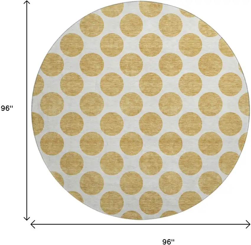 8' Gold And Ivory Polka Dot Washable Round Rug With UV Protection Photo 9