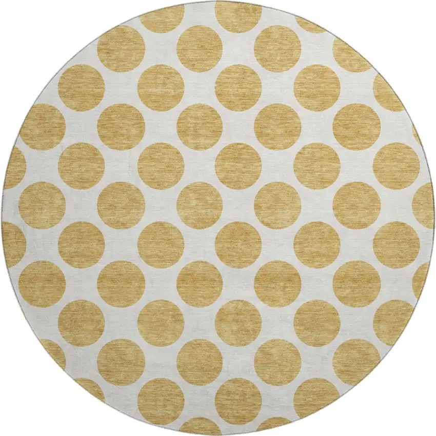 8' Gold And Ivory Polka Dot Washable Round Rug With UV Protection Photo 1
