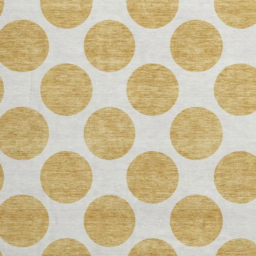 8' Gold And Ivory Polka Dot Washable Round Rug With UV Protection Photo 2