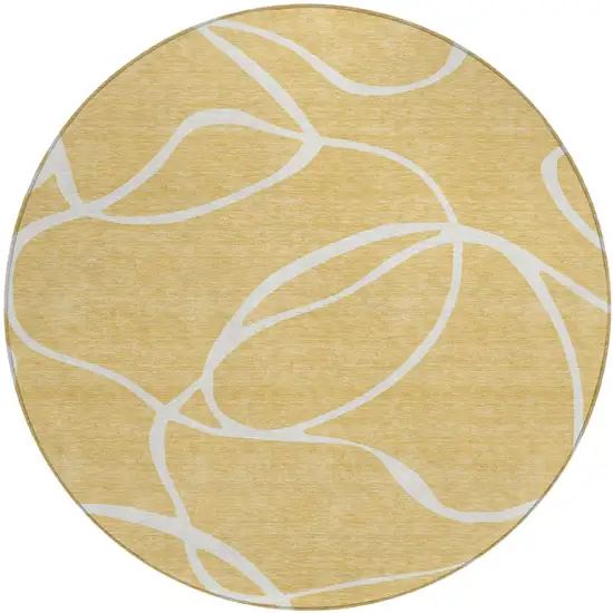 8' Gold And Ivory Round Abstract Washable Indoor Outdoor Area Rug Photo 2