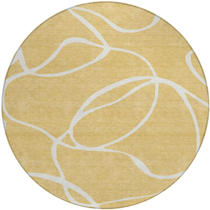 8' Gold And Ivory Round Abstract Washable Indoor Outdoor Area Rug Photo 2