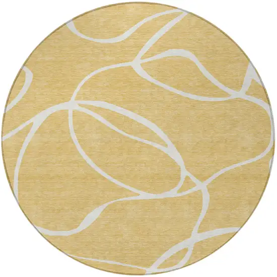 8' Gold And Ivory Round Abstract Washable Indoor Outdoor Area Rug Photo 6