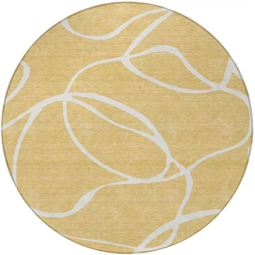 8' Gold And Ivory Round Abstract Washable Indoor Outdoor Area Rug Photo 6