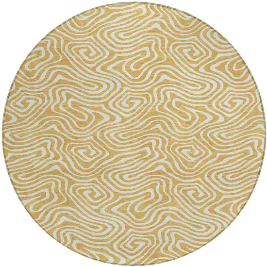 8' Gold And Ivory Round Abstract Washable Indoor Outdoor Area Rug Photo 2