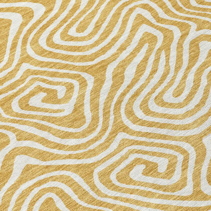 8' Gold And Ivory Round Abstract Washable Indoor Outdoor Area Rug Photo 4