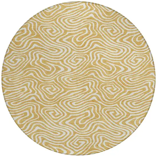 8' Gold And Ivory Round Abstract Washable Indoor Outdoor Area Rug Photo 6