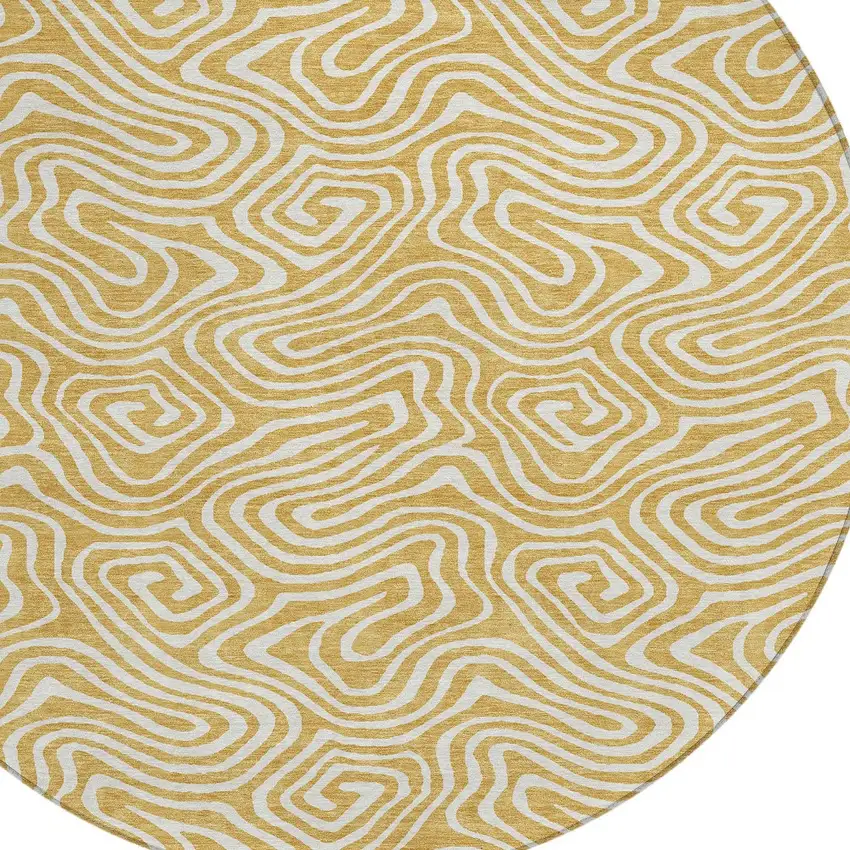 8' Gold And Ivory Round Abstract Washable Indoor Outdoor Area Rug Photo 5