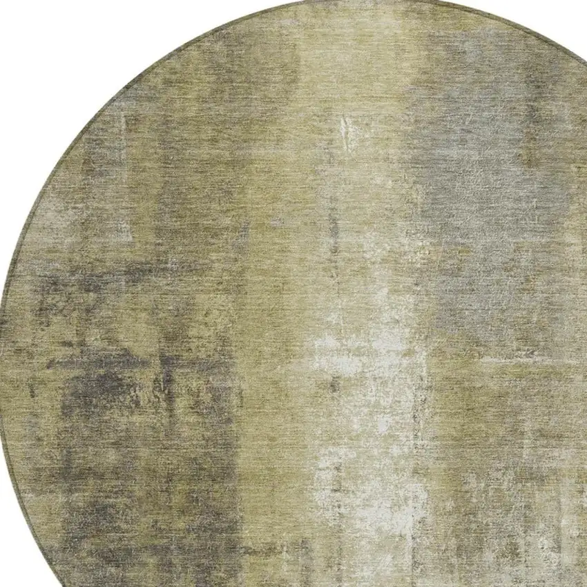 8' Gold And Ivory Round Abstract Washable Indoor Outdoor Area Rug Photo 4