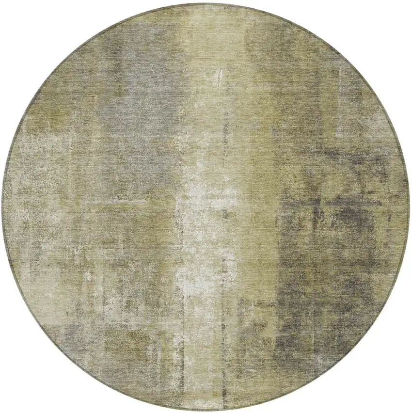 8' Gold And Ivory Round Abstract Washable Indoor Outdoor Area Rug Photo 3