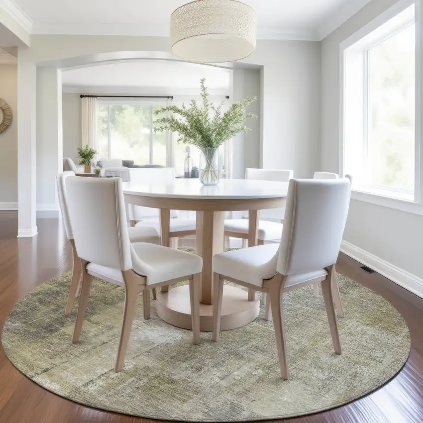 8' Gold And Ivory Round Abstract Washable Indoor Outdoor Area Rug Photo 6