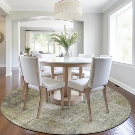 8' Gold And Ivory Round Abstract Washable Indoor Outdoor Area Rug Photo 6