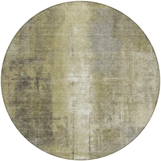 8' Gold And Ivory Round Abstract Washable Indoor Outdoor Area Rug Photo 1
