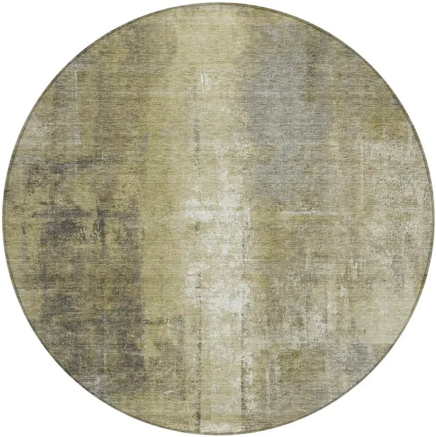 8' Gold And Ivory Round Abstract Washable Indoor Outdoor Area Rug Photo 1