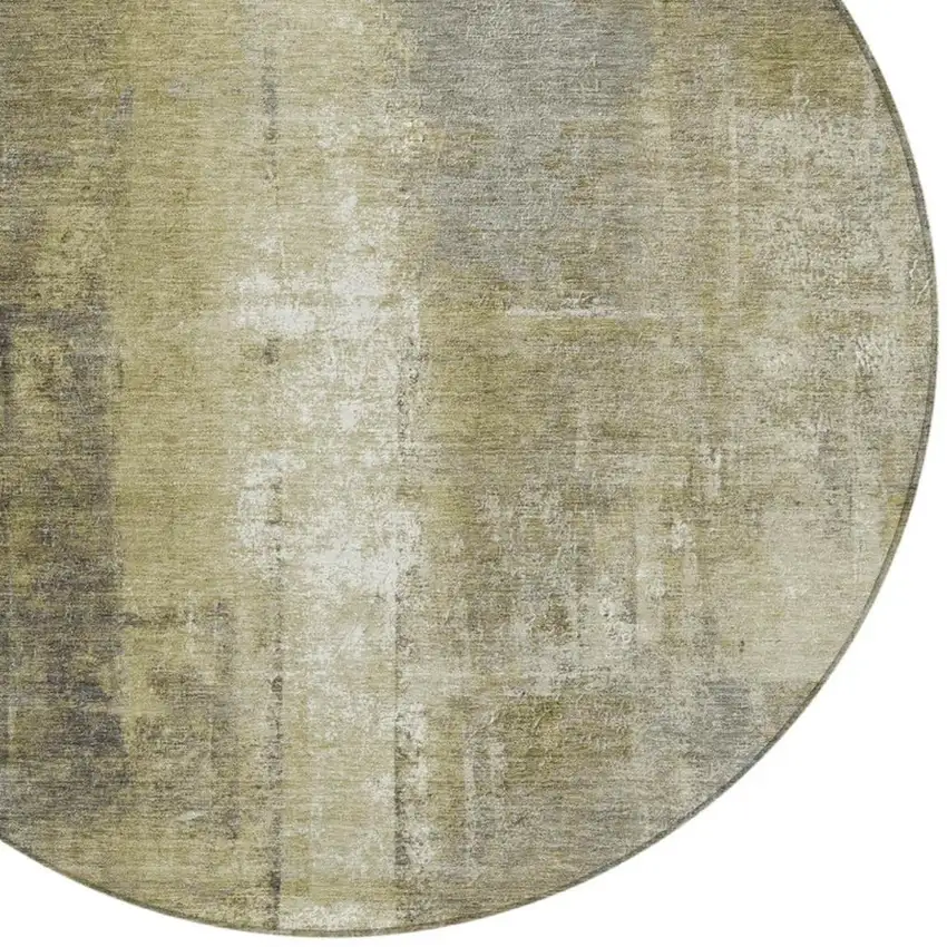 8' Gold And Ivory Round Abstract Washable Indoor Outdoor Area Rug Photo 8