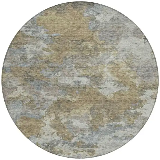 8' Gold And Ivory Round Abstract Washable Indoor Outdoor Area Rug Photo 3