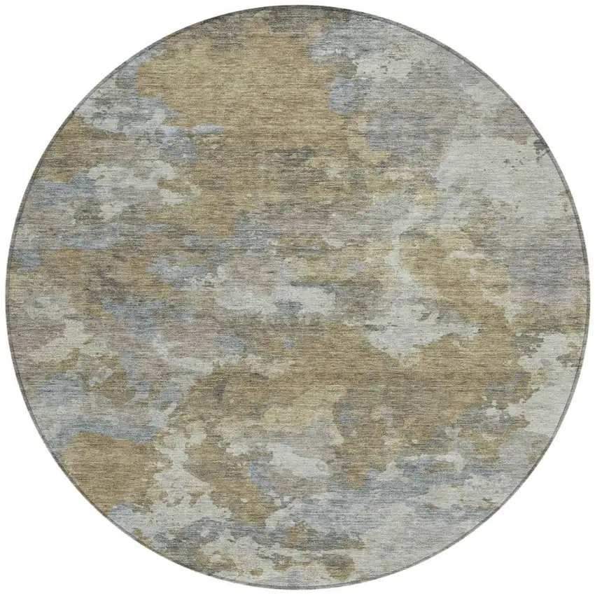 8' Gold And Ivory Round Abstract Washable Indoor Outdoor Area Rug Photo 3