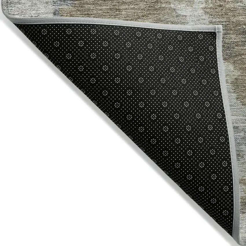 8' Gold And Ivory Round Abstract Washable Indoor Outdoor Area Rug Photo 9