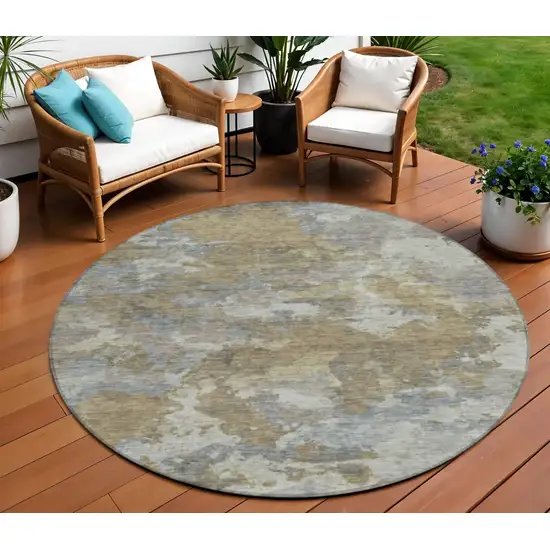8' Gold And Ivory Round Abstract Washable Indoor Outdoor Area Rug Photo 2
