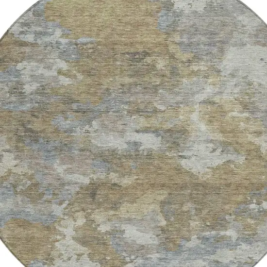 8' Gold And Ivory Round Abstract Washable Indoor Outdoor Area Rug Photo 8