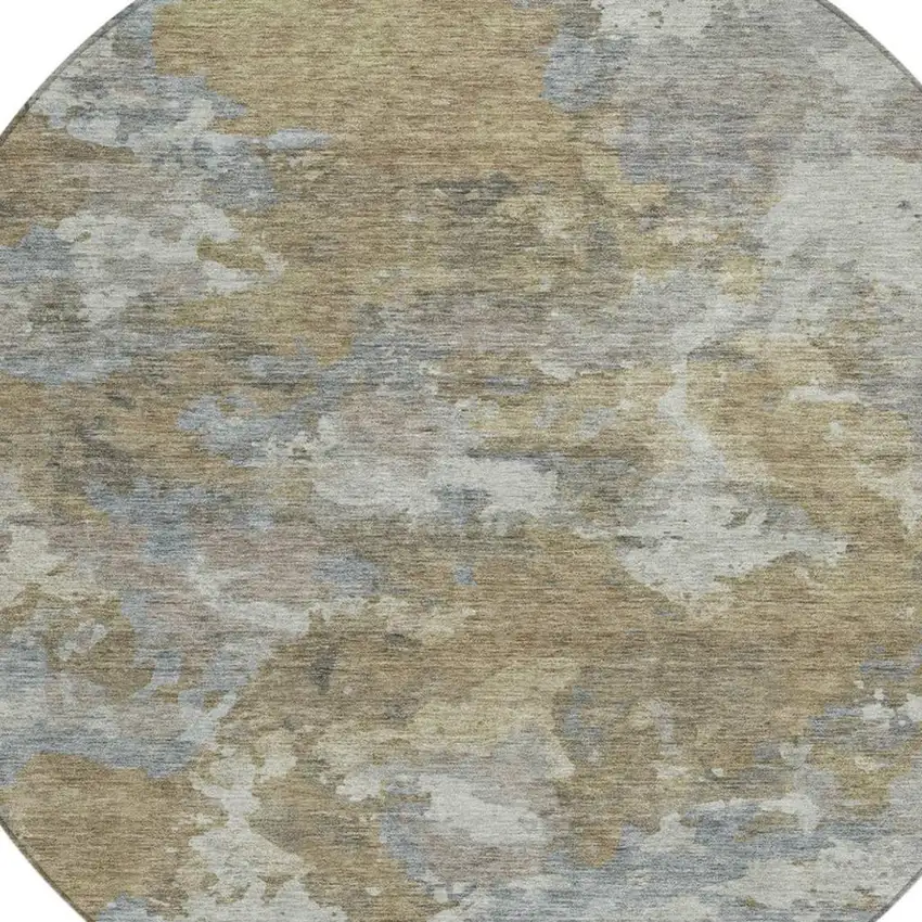 8' Gold And Ivory Round Abstract Washable Indoor Outdoor Area Rug Photo 8