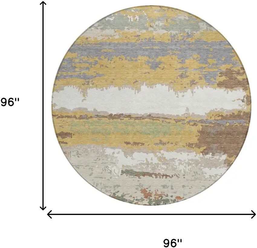 8' Gold And Ivory Round Abstract Washable Indoor Outdoor Area Rug Photo 6