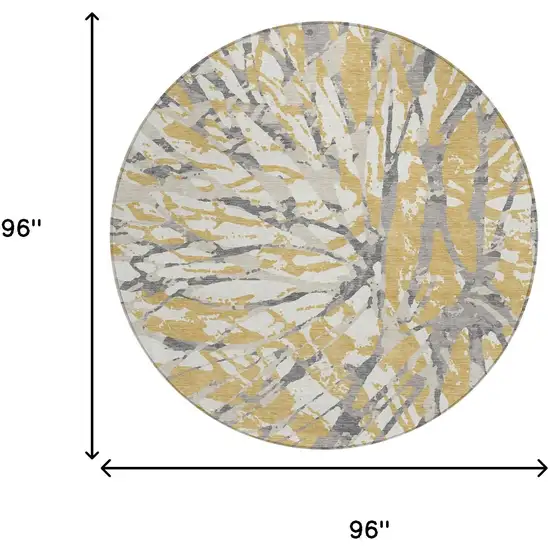 8' Gold And Ivory Round Abstract Washable Indoor Outdoor Area Rug Photo 8