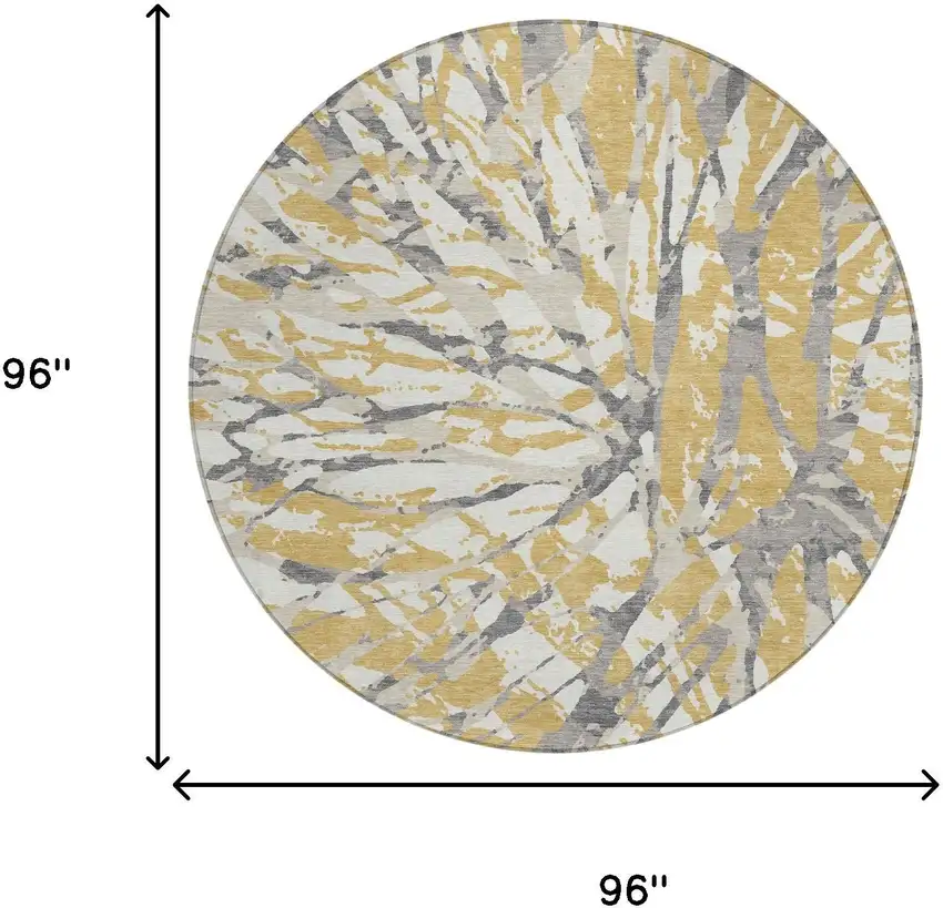 8' Gold And Ivory Round Abstract Washable Indoor Outdoor Area Rug Photo 8