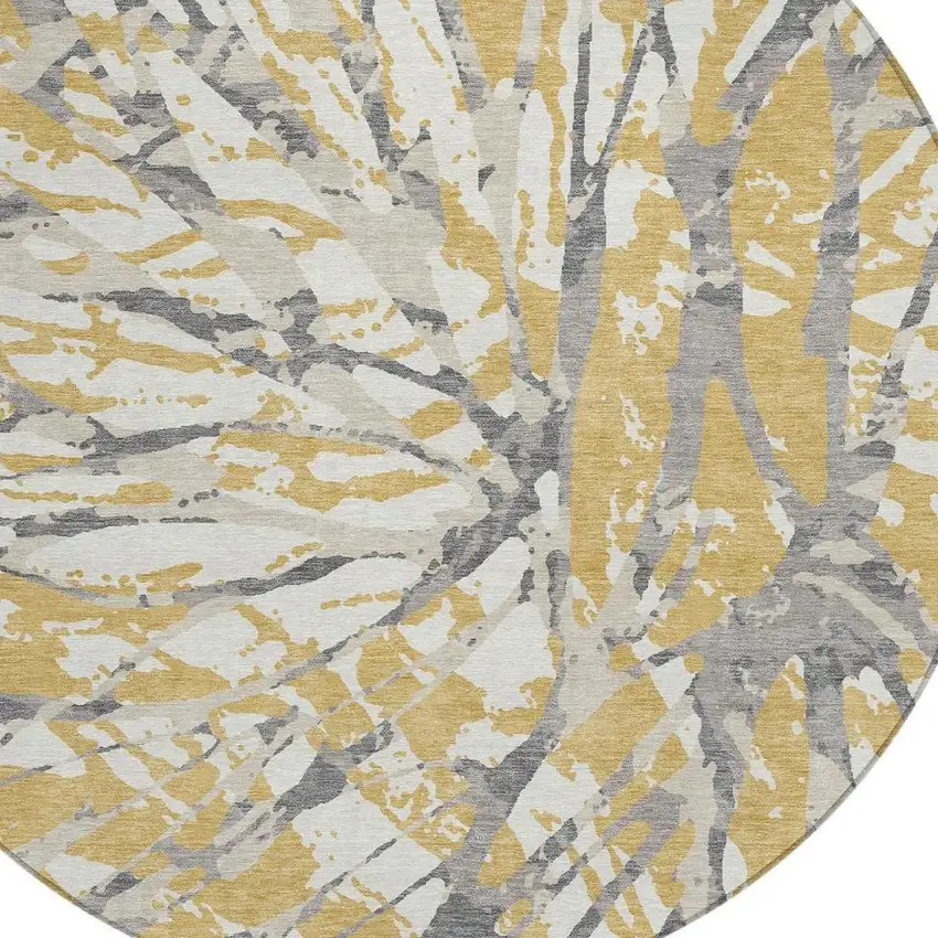 8' Gold And Ivory Round Abstract Washable Indoor Outdoor Area Rug Photo 4