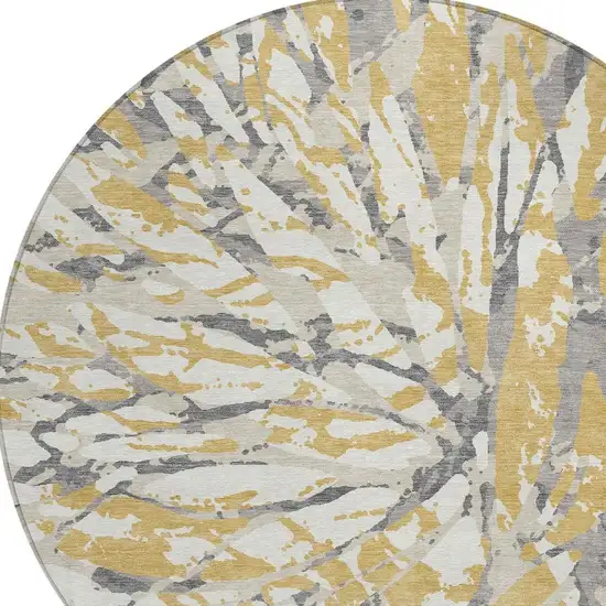 8' Gold And Ivory Round Abstract Washable Indoor Outdoor Area Rug Photo 5