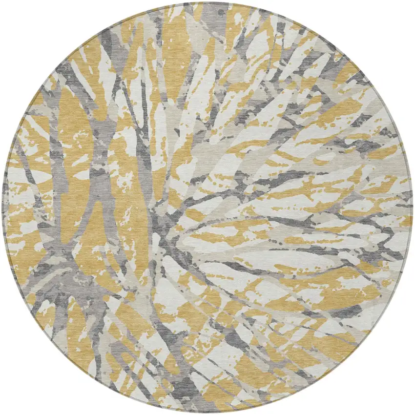 8' Gold And Ivory Round Abstract Washable Indoor Outdoor Area Rug Photo 3