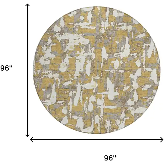 8' Gold And Ivory Round Abstract Washable Indoor Outdoor Area Rug Photo 7