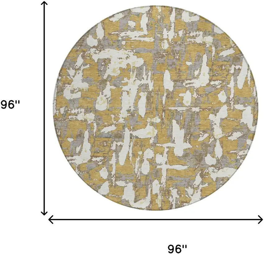 8' Gold And Ivory Round Abstract Washable Indoor Outdoor Area Rug Photo 7