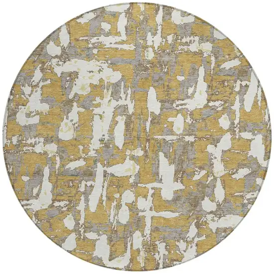 8' Gold And Ivory Round Abstract Washable Indoor Outdoor Area Rug Photo 2