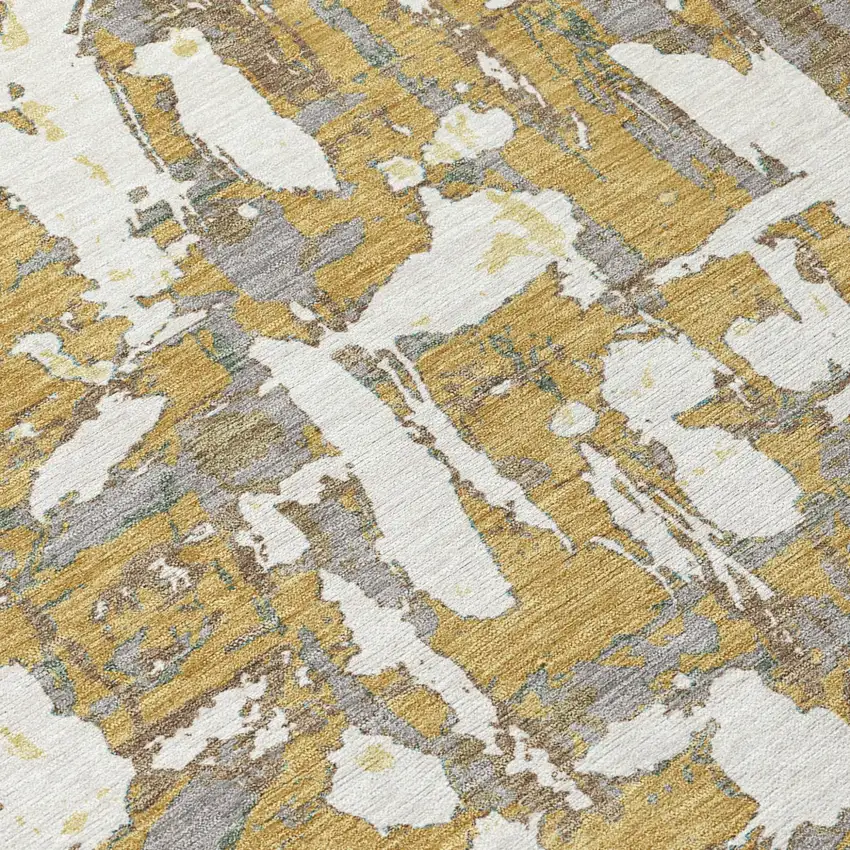 8' Gold And Ivory Round Abstract Washable Indoor Outdoor Area Rug Photo 6